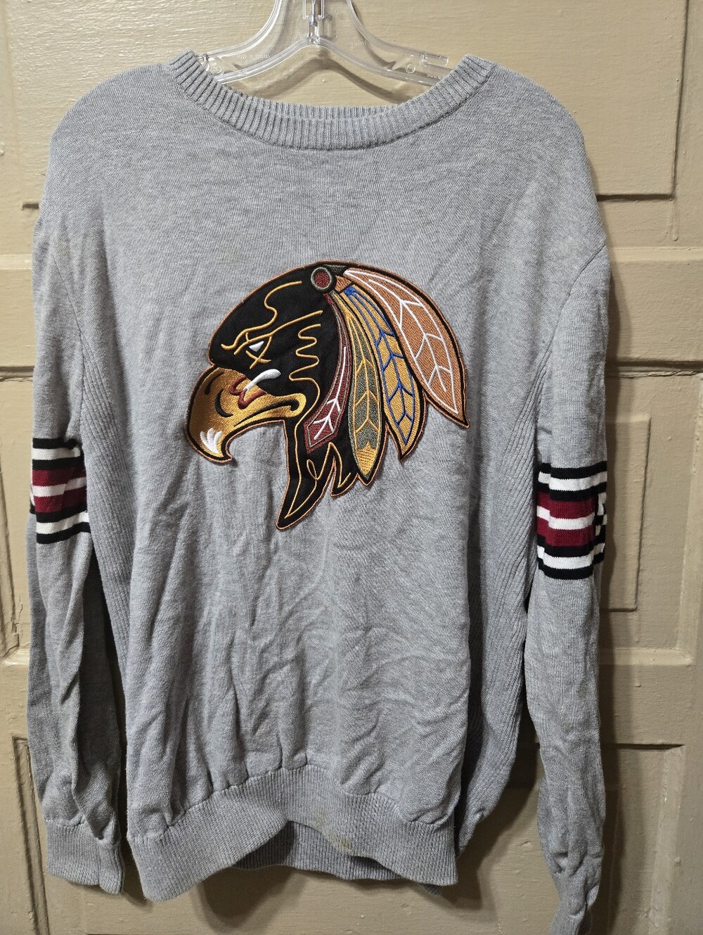 ECKO Unlimited Hawk Graphic 100% Cotton Gray Long Sleeve Sweater GUC